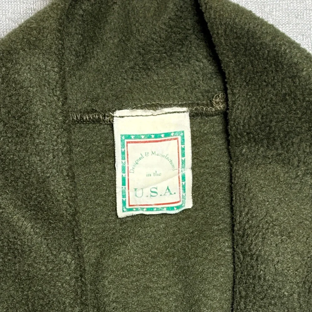 Vintage USA Made Womens‎ Poncho Wrap OS Olive Green Fleece Fringe Scarf Boho